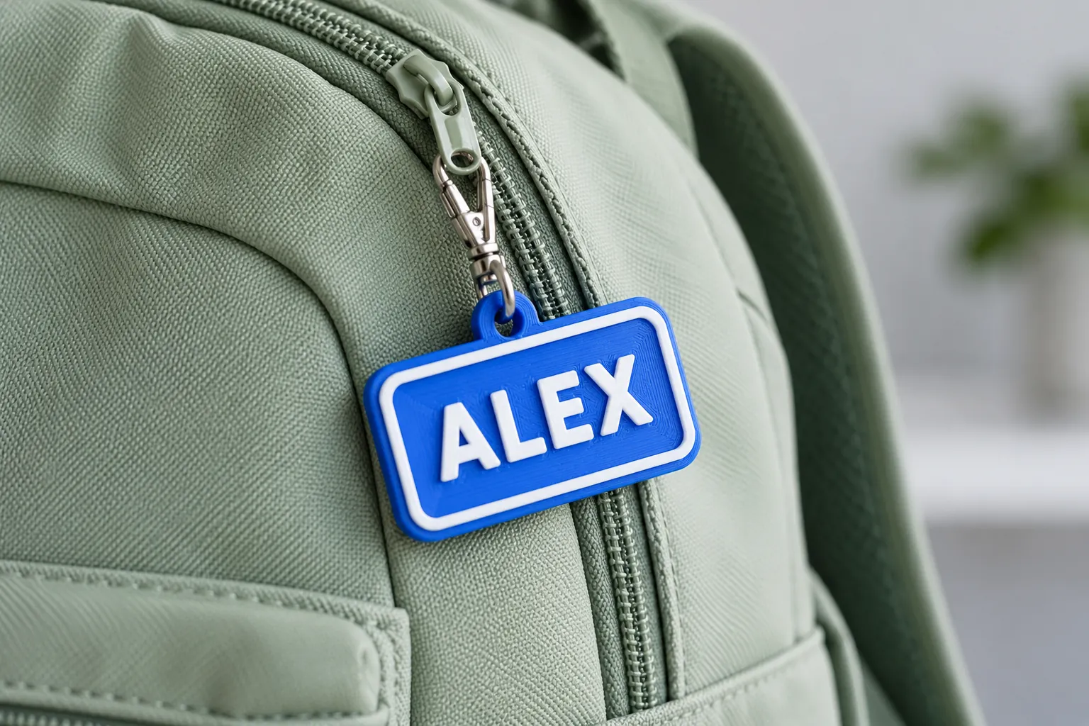 Bag and school tags: bold name tag in use